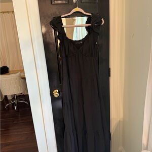 English Factory Black Maxi Sundress with Puff Sleeves